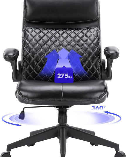 Executive Home Office Chair, Ergonomic Computer Desk Chair with Padded Flip-up Armrests, Adjustable Height, Swivel Rolling Work Study Chair for Home Office Conference Room-Black - LeafyLoom
