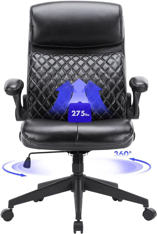 Executive Home Office Chair, Ergonomic Computer Desk Chair with Padded Flip-up Armrests, Adjustable Height, Swivel Rolling Work Study Chair for Home Office Conference Room-Black - LeafyLoom