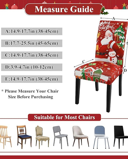 U'Artlines Christmas Chair Covers Set of 6, Removable Washable Merry Christmas Dining Chair Seat Covers Stretch Protector Slipcovers for Dining Room Kitchen Holiday Party Decor, Santa Claus UArtlines