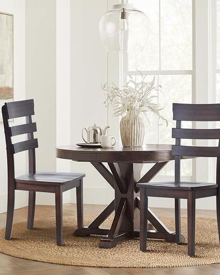 COLAMY Wooden Dining Chairs Set of 4, Ladder High Back Kitchen Side Chair, Farmhouse Armless Dining Room Chairs with Adjustable Foot Pegs, Cherry - LeafyLoom