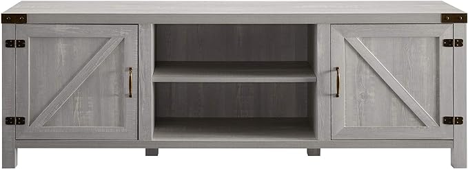 Walker Edison Georgetown Modern Farmhouse Double Barn Door TV Stand for TVs up to 80 Inches, 70 Inch, Stone Grey - LeafyLoom