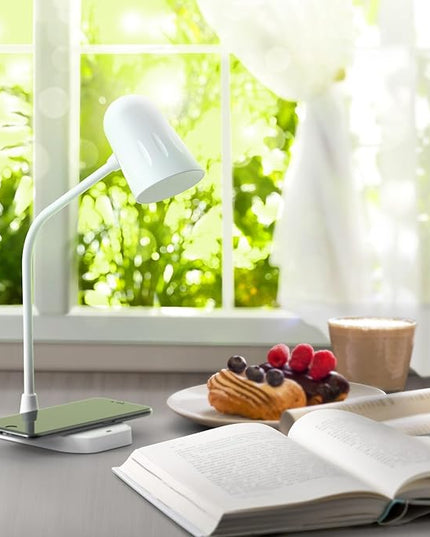 Led desk lamp with wireless charger, Bluetooth Speaker, Dimmable Table Lamp with 3 Lighting Mode, Touch Control, USB Charging Port Desk Light for Home Office Dorm Reading Work Study ( Color : White ) - LeafyLoom