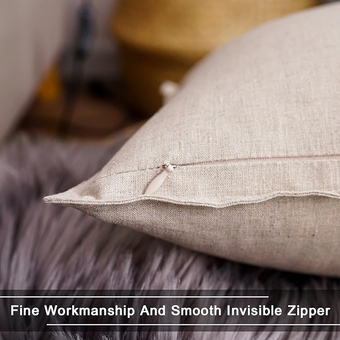 Jeanerlor Pack of 2 Natural Cotton Linen Soild Yellow Decorative Square 24 x 24 Inch Throw Pillow Covers Set Cushion Case for Bedroom/Sofa/Car(60 x 60cm) Light Linen - LeafyLoom
