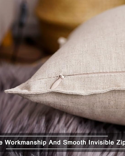 Jeanerlor Set of 2 Decorative Cotton Linen Couch 26"x26" Throw Pillow Case for Sofa Durable Classy, Comfortable Cushion Cover for Party/Wedding(65 x 65cm) Light Linen - LeafyLoom