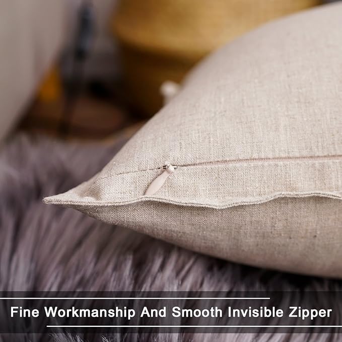 Jeanerlor Set of 2 Decorative Cotton Linen Couch 26"x26" Throw Pillow Case for Sofa Durable Classy, Comfortable Cushion Cover for Party/Wedding(65 x 65cm) Light Linen - LeafyLoom