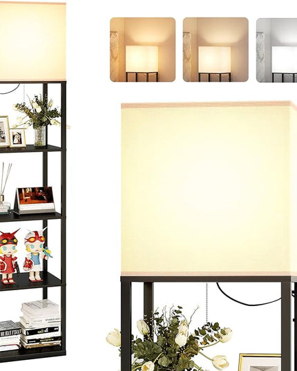 addlon Floor lamp with Shelves Large Size (12''W), 5-Tier Modern Floor lamp with 3 Color Temperatures LED Bulb, Display Shelf lamp for Living Room, Bedroom and Office - Black - LeafyLoom