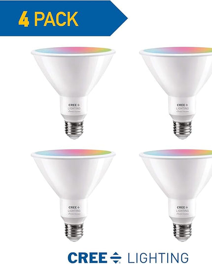 Cree Lighting Connected Max Smart Led Bulb Par38 Outdoor Flood Tunable White + Color Changing, 2.4 Ghz, Compatible with Alexa and Google Home, No Hub Required, Bluetooth + WiFi, Pack of 4 CreeLighting