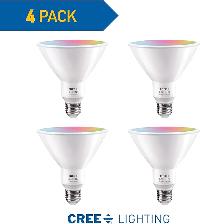 Cree Lighting Connected Max Smart Led Bulb Par38 Outdoor Flood Tunable White + Color Changing, 2.4 Ghz, Compatible with Alexa and Google Home, No Hub Required, Bluetooth + WiFi, Pack of 4 CreeLighting