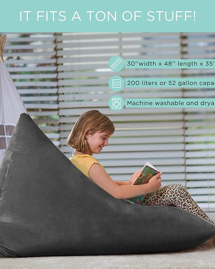 Aubliss Stuffed Animal Storage Bean Bag Chairs Cover, 50"x 35" Extra Large Velvet Bean Bags Chair for Kids & Adults, Ultra Soft Zipper Beanbag Toy Storage for Boys Girls - Darkgrey - LeafyLoom