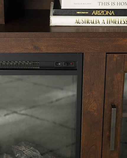 Walker Edison Glenwood Rustic Farmhouse Glass Door Highboy Fireplace TV Stand for TVs up to 65 Inches, 58 Inch, Brown - LeafyLoom