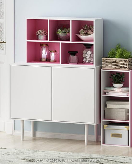 Furinno 3-Tier Open Shelf Bookcase, White/Pink 11003WH/PI - LeafyLoom