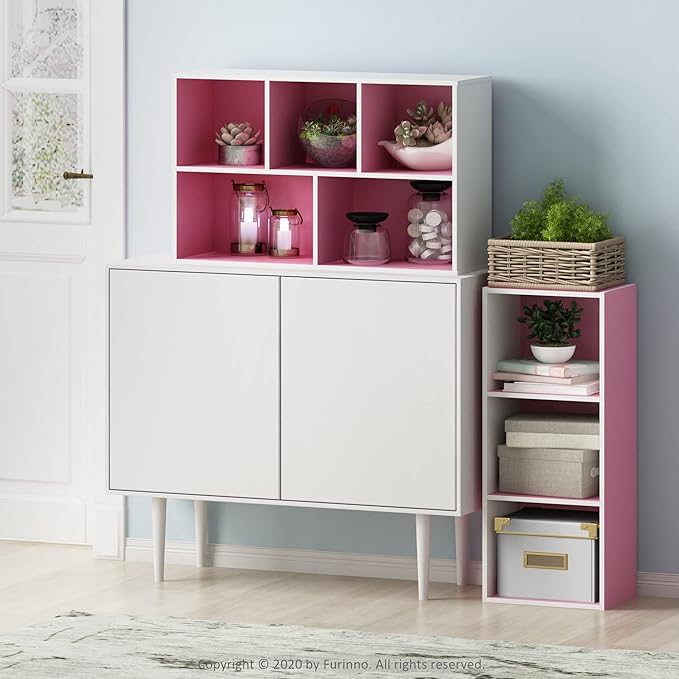 Furinno 3-Tier Open Shelf Bookcase, White/Pink 11003WH/PI - LeafyLoom