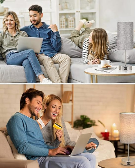 AKASUKI Table Lamp for Bedroom, 3 Way Dimmable Touch Lamp with Dual Charging Station, Small Bedside Lamps for Night Stands, Living Room, Office(LED Bulb Included) - LeafyLoom