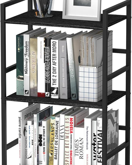 CADUKE Industrial Bookcase 3 Tier Book Shelf Organizer for Office Small Bookshelf with Storage for Bedroom Black Book Display Shelf Wood for Living Room Study Room - LeafyLoom