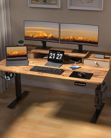 63×30 Inch Electric Standing Desk with 2 Drawers, Adjustable Height Widened Stand Up Desk with Storage Shelf, Sit to Stand Ergonomic Workstation for Home Office - LeafyLoom