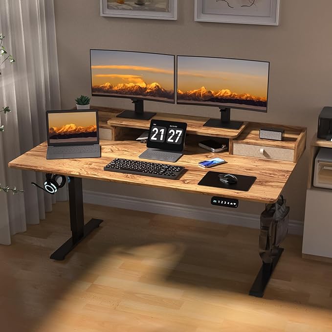 63×30 Inch Electric Standing Desk with 2 Drawers, Adjustable Height Widened Stand Up Desk with Storage Shelf, Sit to Stand Ergonomic Workstation for Home Office - LeafyLoom