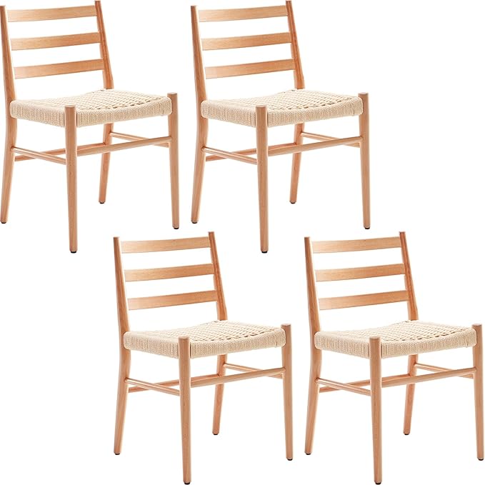 STARY Wood Rattan Dining Room Chairs Set of 2 with Comfortable Woven Seat, Fully assembled, Nature - Set of 4 - LeafyLoom