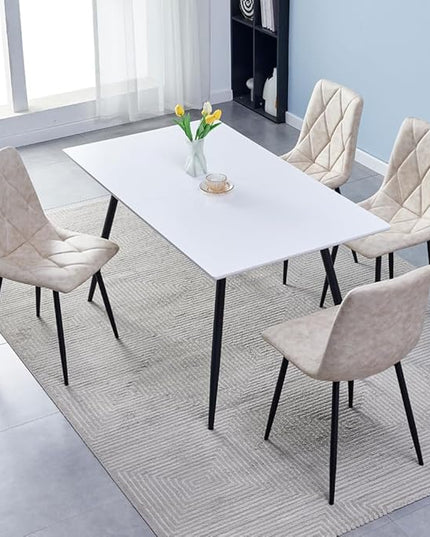 4 Set of Dining Chairs, Metal Frame Dining Chair for Kitchen Room,Technology Cloth Seat Chair for Living Room, Bedroom(Beige) - LeafyLoom