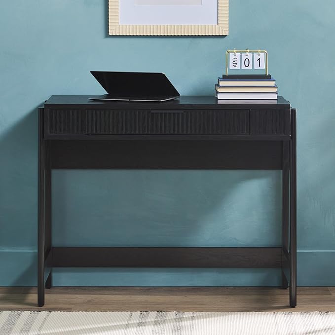 Walker Edison Office Writing and Computer Desk Spacious Desktop, Complementary in Living Spaces, 38 Inch, Reeded Lift-Top Black - LeafyLoom