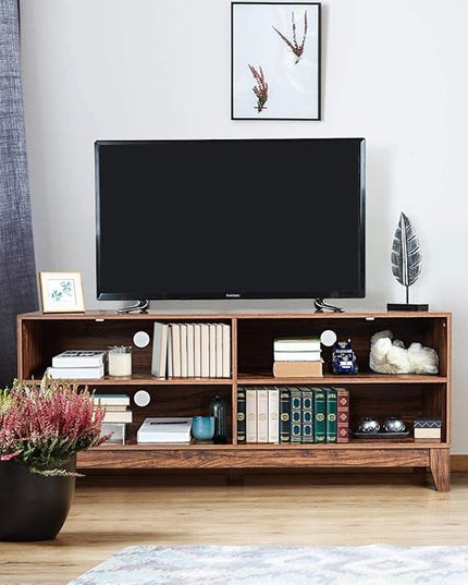 LUARANE TV Stand for TVs, up to 55 65 Inch, Console Table Cabinet MDF Storage Console, with 4 Open Storage Shelves, 4 Cord Management Holes, for Living Room and Entertainment Room (Dark-brown) - LeafyLoom