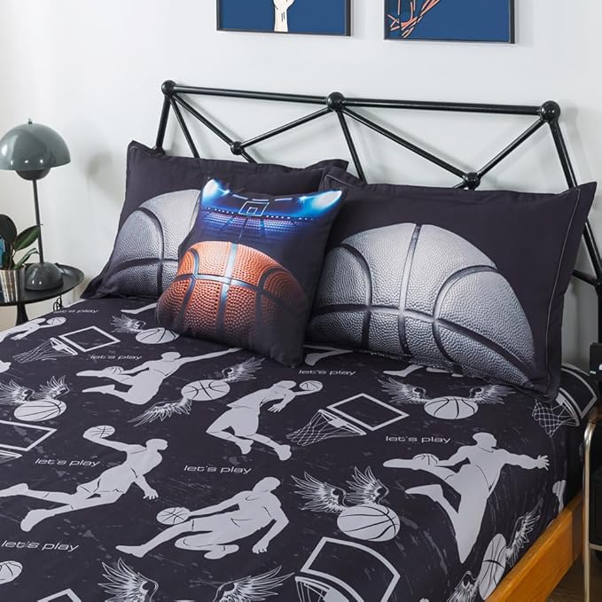 ADASMILE A & S Basketball Comforter Twin for Boys Basketball Bedding Twin for Kids Basketball Sports Comforter with Basketball Sheets 6 Pieces Bed in A Bag Comforter Twin for Boys Teens Sports Bed Set - LeafyLoom
