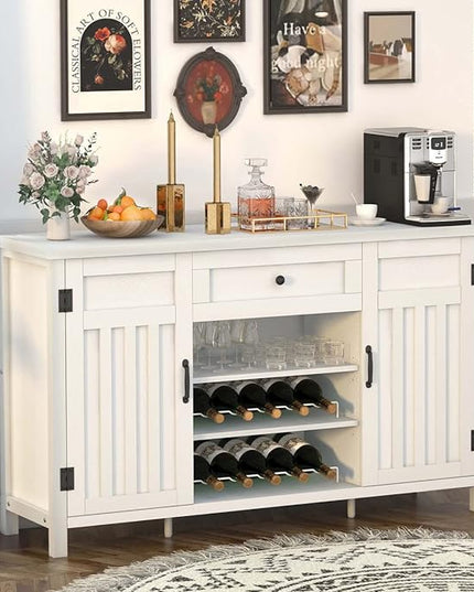 FATORRI Buffet Cabinet with Storage, Wood Sideboard Buffet Cabinet with Wine Rack, Modern Credenza Coffee Bar Cabinet for Kitchen Living Room (55.12 Inch, White Oak) - LeafyLoom