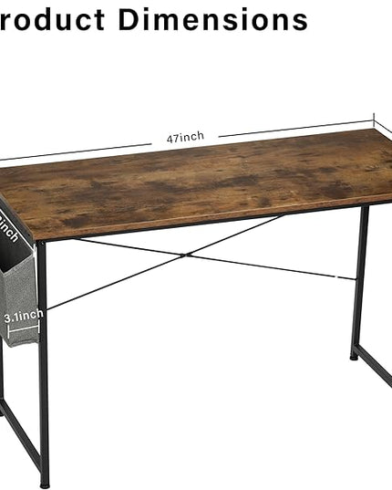 HealSmart Home Office Computer Desk, Modern Style Design with Headphone Hooks for Working, Writing and Gaming, 32 Inch, 47 Inches, Deep Brown - LeafyLoom