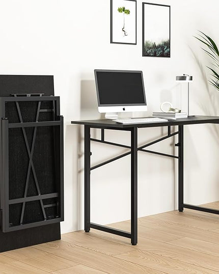47 Inch Foldable Computer Desk, Folding Space-Saving Home Office Table, Study Writing Gaming Workstation for Small Space, No Assembly Needed,Black - LeafyLoom