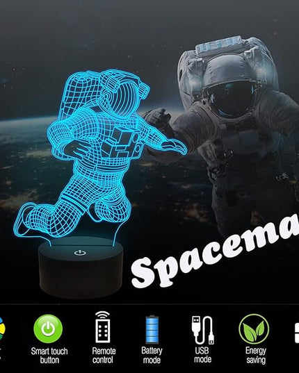 FULLOSUN Spaceman 3D Night Light, Astronaut Rocket Optical Illusion Lamp Birthday Gift Idea for Outer Space Fan Xmas, Living Room Decor Night Light with 7 Colors Changing - LeafyLoom