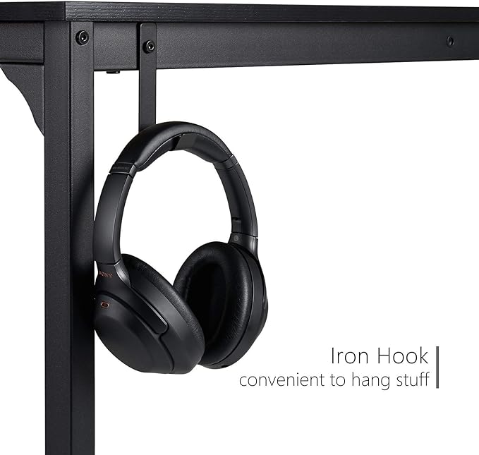 CubiCubi Computer Desk 47" Study Writing Table for Home Office, Modern Simple Style PC Desk, Black Metal Frame, Black - LeafyLoom