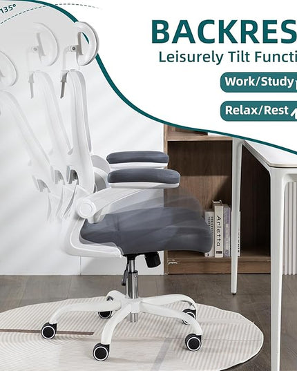 Home Office Chair High Back Computer Desk Chair Ergonomic Task Chair Executive Chair with Lumbar Support Recliner Chair with Adjustable Headrest,Flip-up Armrests (White/Gray with Meatl Base) - LeafyLoom