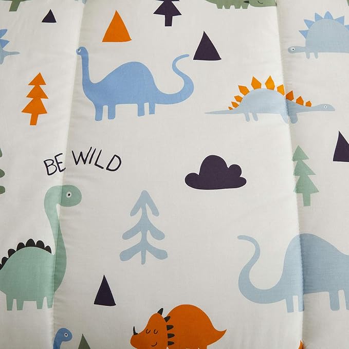 Joyreap 3pcs Cotton Comforter Set for Kids, Dinosaur Twin Size Cotton Bedding Comforter for Boys Girls, White n Orange Reversible Design, Soft n Cozy Comforter for All Season- 68x88 inches - LeafyLoom