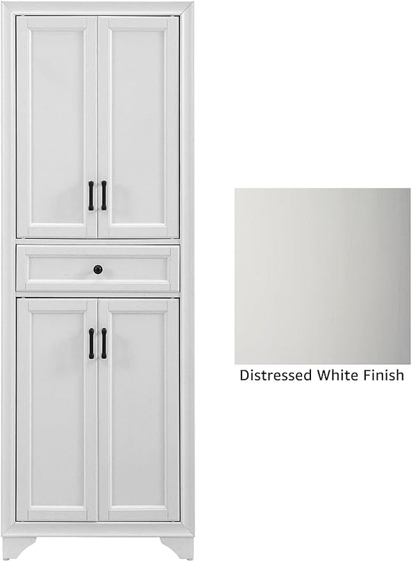 Crosley Tara 3-Piece Sideboard and Pantry Set with 2 Pantries, Distressed White - LeafyLoom