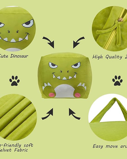 Dinosaur Bean Bag for Stuffed Animals Storage, Stuffed Animal Storage Bean Bag Chair, Extra Large Size, Velvet Super Soft Cover Only - LeafyLoom