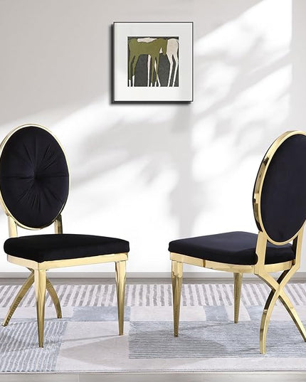 ACEDÉCOR Black and Gold Dining Chairs, Velvet Upholstered Dining Room Chair with Oval Back & Gold Unique Legs, Mid-Century Modern Armless Chair Set of 10 - LeafyLoom