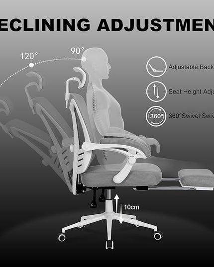 Vonesse Ergonomic Office Chair High Back Computer Mesh Office Chair with Footrest Big and Tall Office Chair Adjustable Home Office Chair Swivel Rolling Reclining Desk Chair Grey - LeafyLoom
