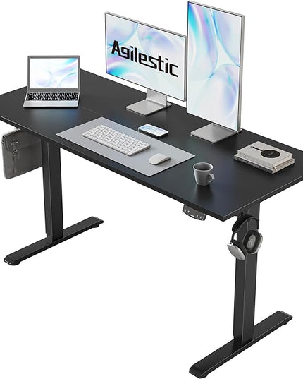 Electric Standing Desk, 48 x 24 Inches Height Adjustable Desk, Sit Stand up Desk for Work Office Home, Ergonomic Rising Gaming Computer Table with Memory Preset, Black - LeafyLoom