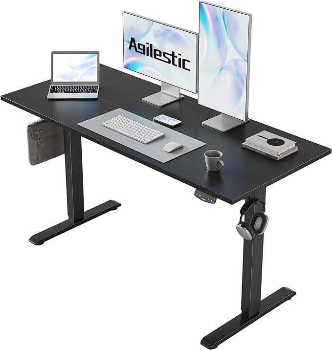 Electric Standing Desk, 48 x 24 Inches Height Adjustable Desk, Sit Stand up Desk for Work Office Home, Ergonomic Rising Gaming Computer Table with Memory Preset, Black - LeafyLoom