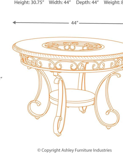 Signature Design by Ashley Glambrey Old World 45" Round Glass Top Dining Table, Brown - LeafyLoom