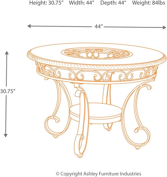 Signature Design by Ashley Glambrey Old World 45" Round Glass Top Dining Table, Brown - LeafyLoom