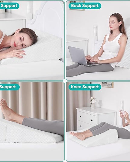 Bed Wedge Pillow for After Surgery Premium 7.5" Wedge Pillow for Sleeping with Memory Foam Top, Triangle Pillow Wedge for Acid Reflux Snoring Post Surgery Leg Elevation Back & Knee Pain Relief -White - LeafyLoom