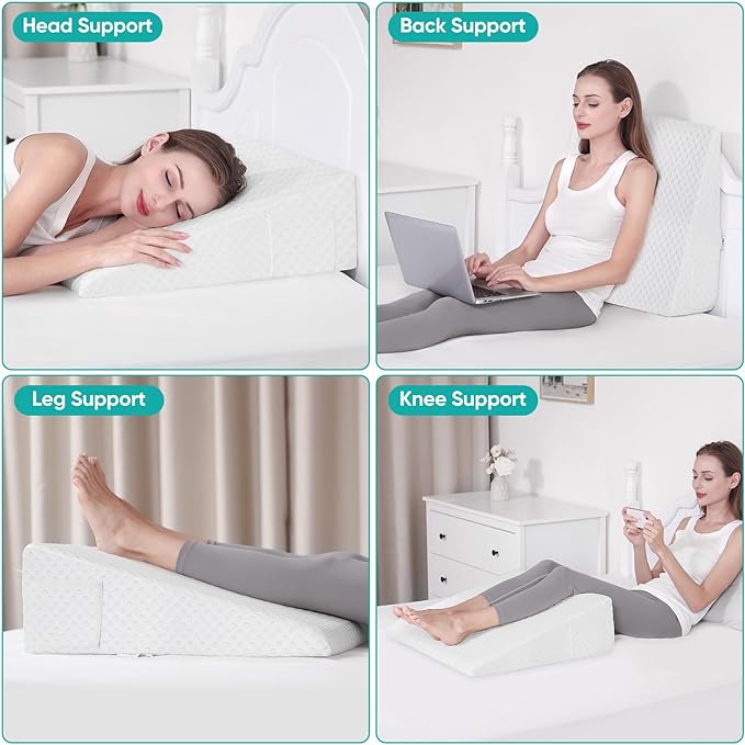 Bed Wedge Pillow for After Surgery Premium 7.5" Wedge Pillow for Sleeping with Memory Foam Top, Triangle Pillow Wedge for Acid Reflux Snoring Post Surgery Leg Elevation Back & Knee Pain Relief -White - LeafyLoom