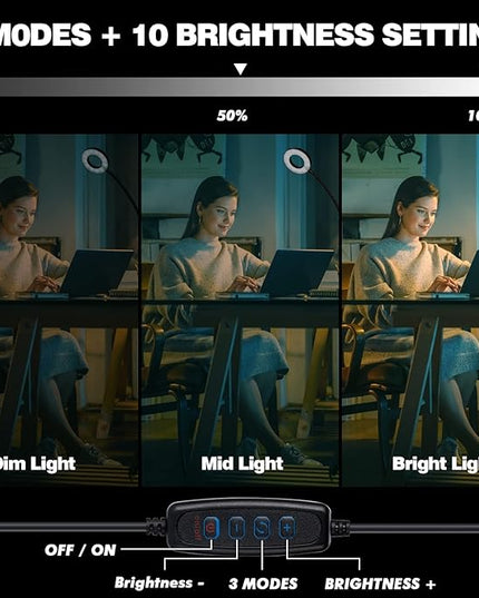 Desk Magnifying Glass with Light 5X, Clip on Desk Light with 3 Light Color, 5w LED Desk Lamp with Clamp 10 Adjustable Brightness, Flexible Gooseneck Craft Light Desk Lamps for Home Office - LeafyLoom