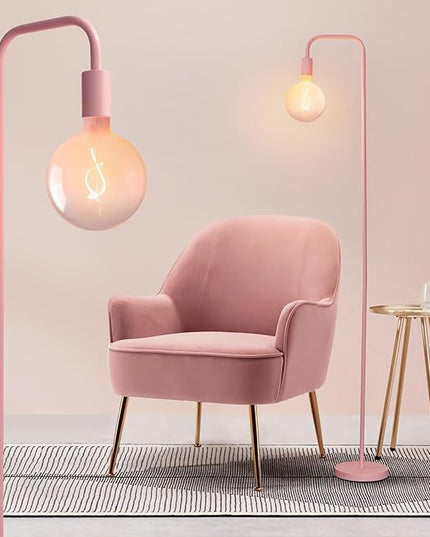 Pink Floor Lamp for Bedroom, Cute Standing Lamp with LED Bulb, Translucent Pink Globe Glass 2700k Warm Lighting. Globe Floor Lamp for Livingroom, Bedroom,Office - LeafyLoom