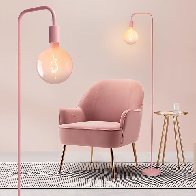 Pink Floor Lamp for Bedroom, Cute Standing Lamp with LED Bulb, Translucent Pink Globe Glass 2700k Warm Lighting. Globe Floor Lamp for Livingroom, Bedroom,Office - LeafyLoom