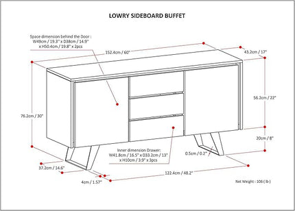 SIMPLIHOME Lowry SOLID ACACIA WOOD and Metal 60 Inch Wide Rectangle Modern Industrial Sideboard Buffet in Rustic Natural Aged Brown, For the Dining Room and Kitchen - LeafyLoom