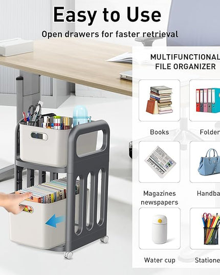 File Cabinet, Easy Assembled Mobile Filing Cabinets with Wheels, 2 Drawer Under Desk Rolling Cart for Home Office Legal/Letter/A4 Size File - LeafyLoom