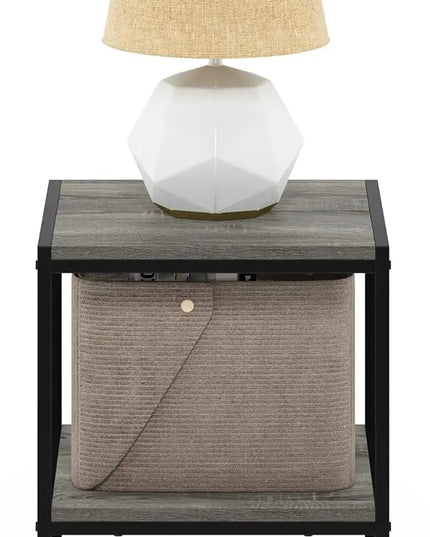 Furinno FM19122GYW Camnus Modern Living 2-Tier End Table, French Oak Grey, 15.9 in x 15.75 in x 18 in - LeafyLoom