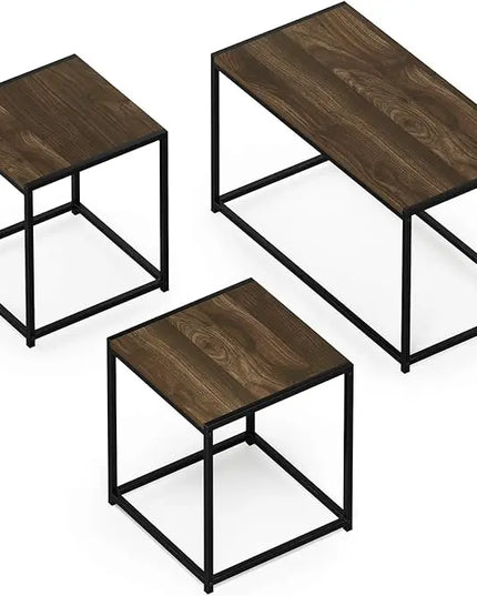 Furinno Camus Modern Living Room Coffee Table with 2 End Tables Set, Columbia Walnut - LeafyLoom