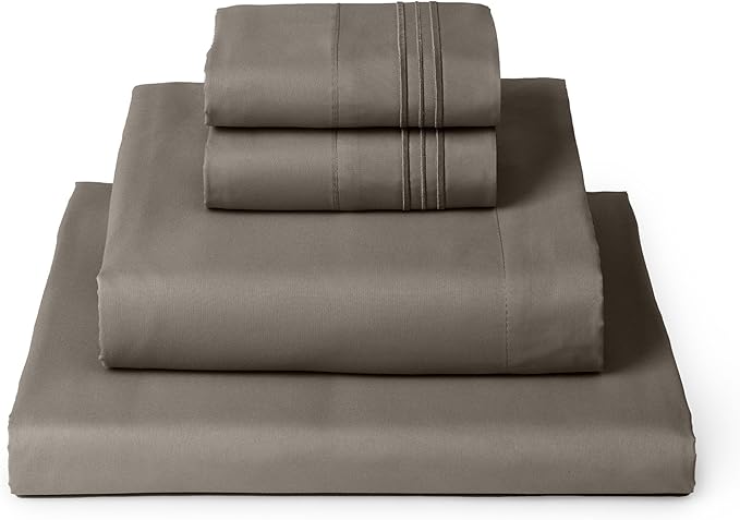 Mellanni Twin Sheets Set - 4 Piece Iconic Collection Bedding Sheets & Pillowcases - Luxury, Ultra Soft, Cooling Bed Sheets - Deep Pocket up to 16 inch - 4 PC (Twin, Dark Taupe w/Extra Pillow Case) - LeafyLoom